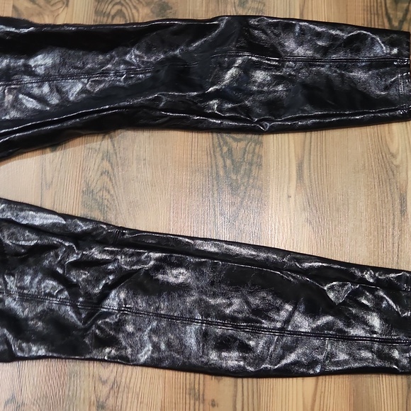 SPANX Black Faux Patent Leather Shiny Liquid Latex Leggings Small - Picture 2 of 6
